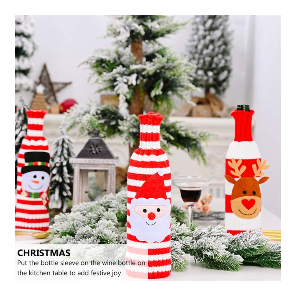 2er Pack Weihnachts Weinflaschen Pullover – Niedliche Strickärmel für Flaschenkörbe & -träger – Schneemann und Rentier Flaschenkleider – Perfekte Weihnachtsdeko