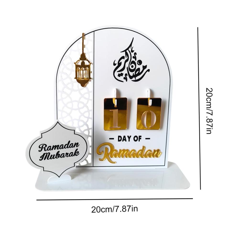 Dekorativer Ramadan-Adventskalender DIY Eid Mubarak Ornament Dekoration 30 Tage bis Eid Muslimische Ramadan-Geschenke für Kinder und Partydekoration (Weißes Acryl