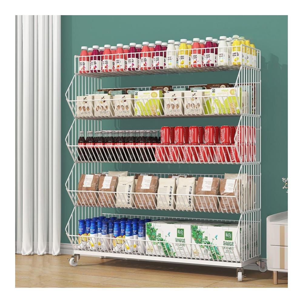 Optimale Küchenorganisation Stapelbares Supermarkt Snack-Regal mit 2/3/4/5 Drahtkörben & Rollen. Praktischer Organizer für Chips Obst Gemüse & Süßigkeiten. Perfekter Küchenzub