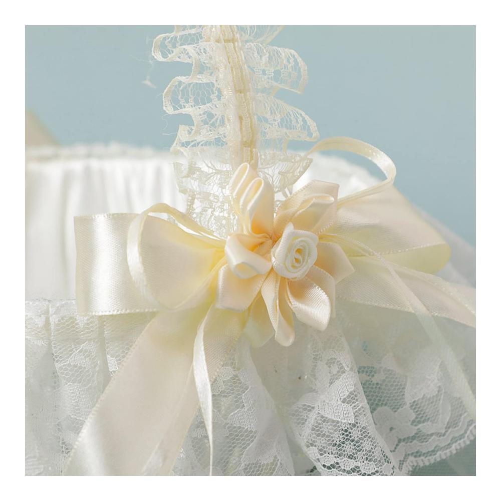 Handgefertigter Romantischer Blumenmädchenkorb aus Elfenbein mit Spitzengriff und Satinblumen | Ideal für Hochzeiten & besondere Anlässe | Hervorragendes Accessoire für zauberhafte Blumenmädchen (NA 1