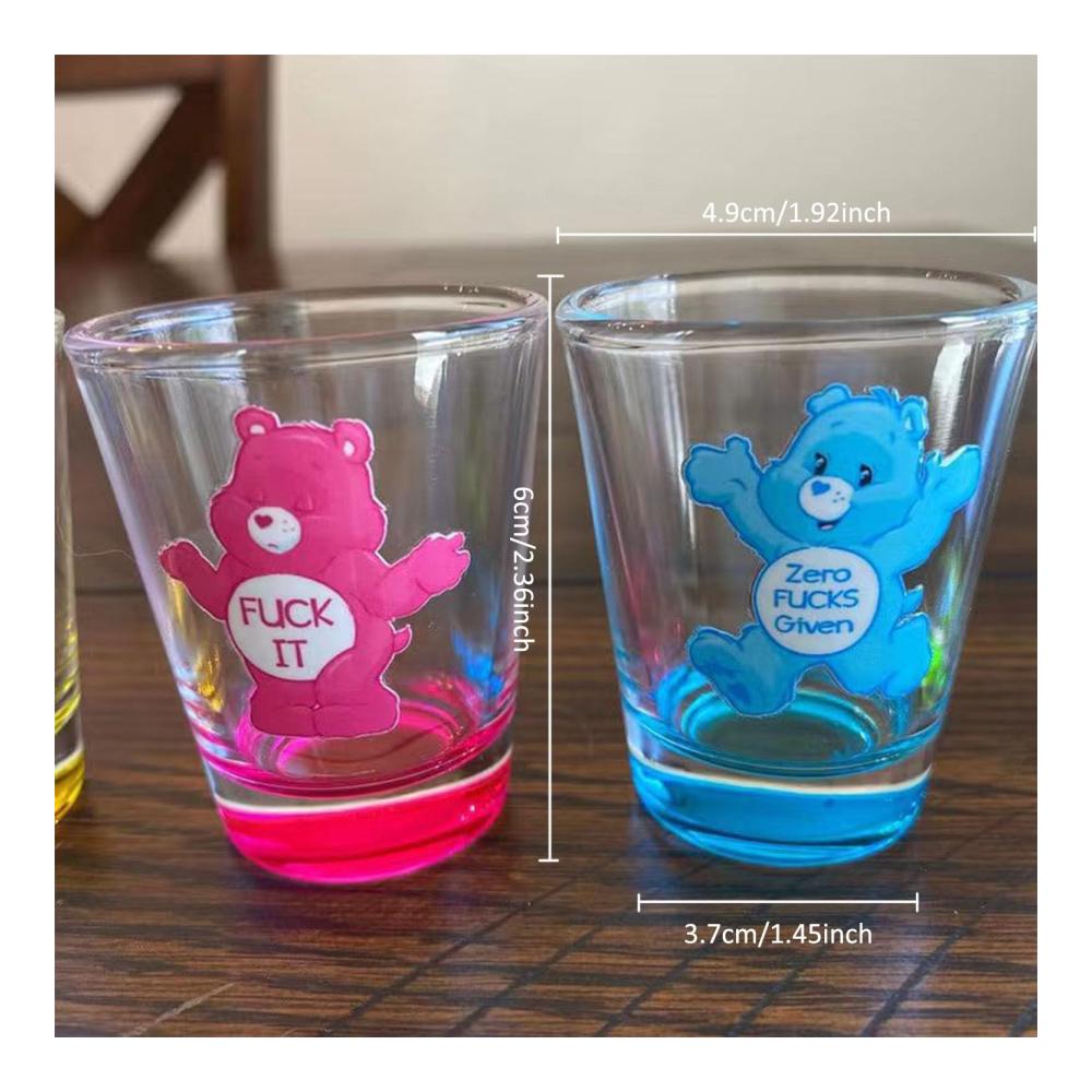 Mini Schnapsgläser Set 6 Bärenmotive | Isolierte Shotgläser mit Pfiff | Lustige Care Bear Designs | Ideales Geschenk für Partys