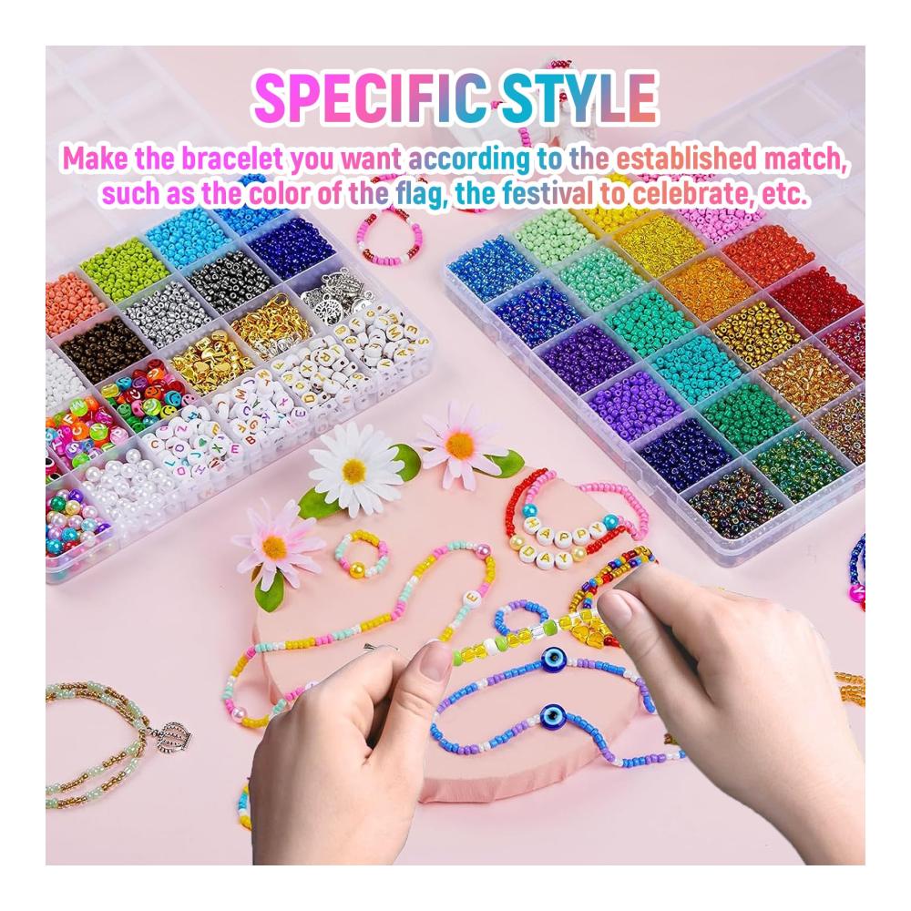 Kreatives Schmuckherstellungs-Set DIY Perlen Armbänder Halsketten Ohrringe und mehr - Umfangreiches Perlen Set für einzigartige Designs - Bracelet Making Kit für individuellen Schmuck - Perfekt für Anfänger und erfahrene Bastler - Entdecke die Welt der Sch