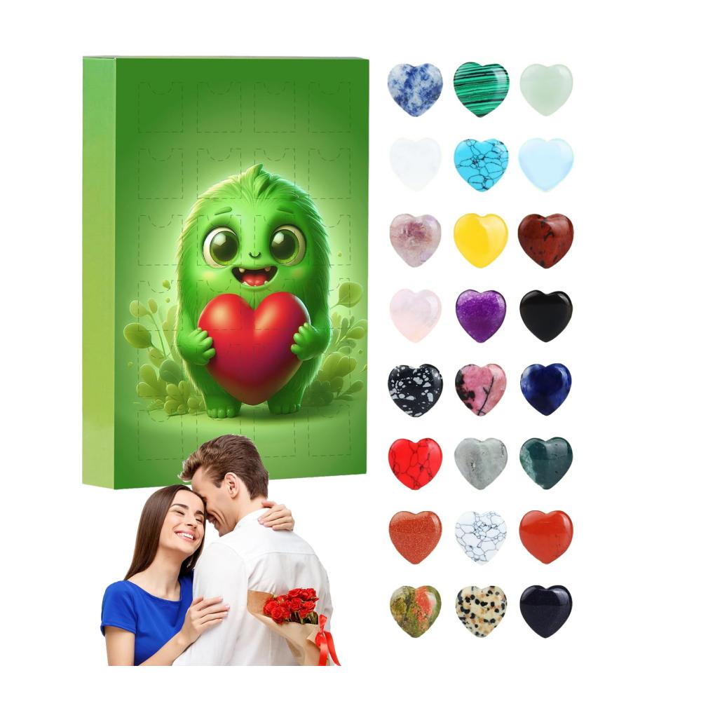 Dekorativer Adventskalender Valentinstagszauber mit Edelsteinen | Romantischer Countdown-Kalender mit bunten Kristallen für Partydekorationen im Schlaf
