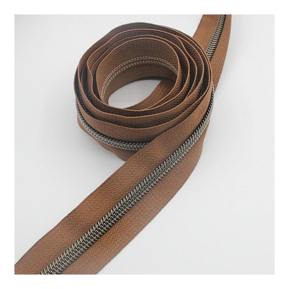 Nähprofis Traum Hochwertige 5 Nylon-Reißverschlüsse 9.1m auf Rolle braunes Band Antik Messing Metallic Zähne. Inklusive 25 Messing-Schieber. Perfekt für DIY Nähen Schneider & Handwerksprojekte