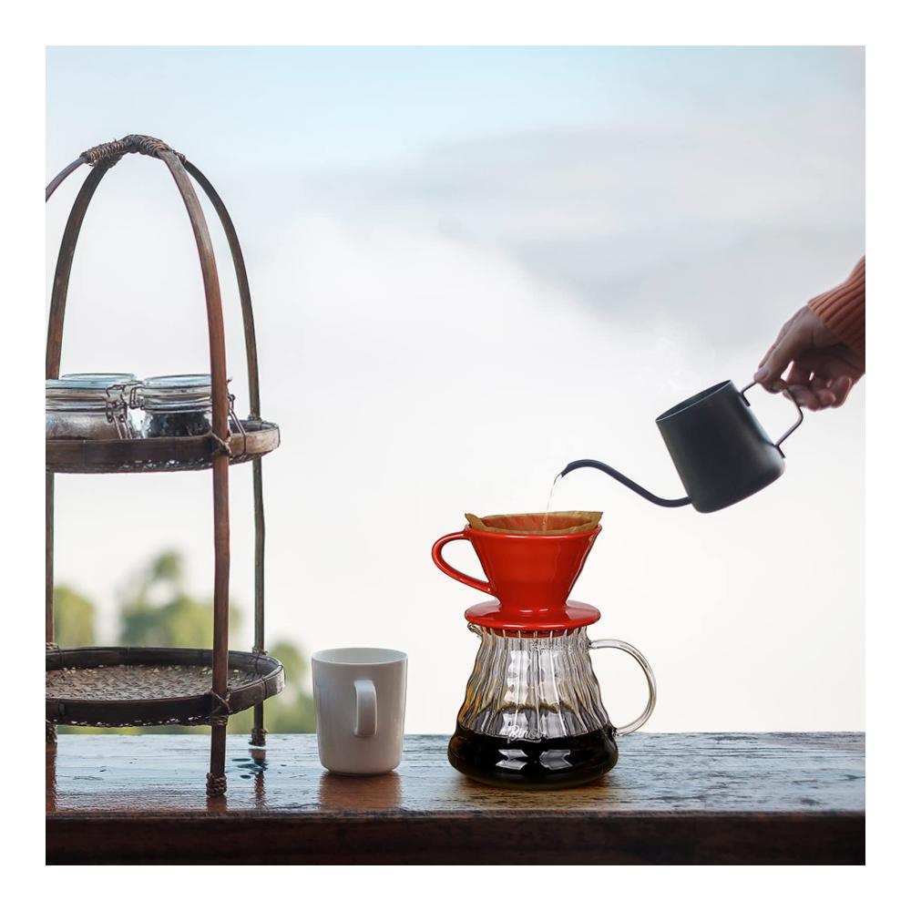 Einwegfilter für aromatischen Kaffeegenuss Kaffeetropfer aus rot glasierte Keramik V-förmig 180 ml klein - ideal für pure