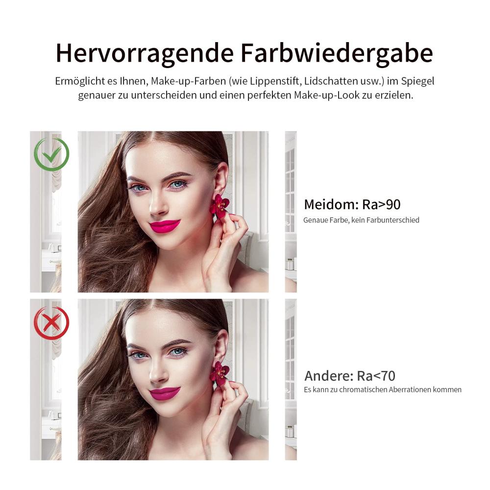 LED Tischspiegel mit USB-Ladefunktion | 43x61cm Schminkspiegel für Große | Touch-Steuerung & 3 Lichtfarben | Makeup-Spiegel Hochkant für Perfektes Styling | Weiß