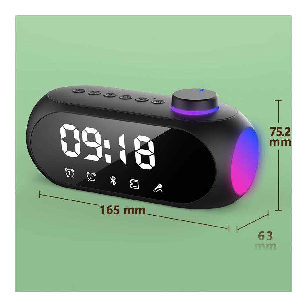 Digitaler LED Wecker mit einstellbarer Anzeige und farbigem Nachtlicht - USB wiederaufladbarer Wecker mit Bluetooth-Lautsprecher FM-Radio und Dual-Alarm - Moderne Uhr für Schlafzimmer und Büro