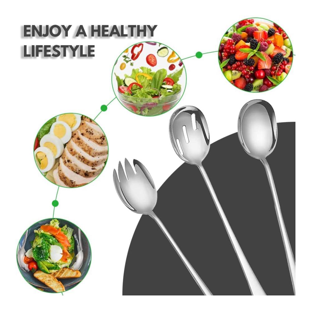 Salatbesteck Set aus hochwertigem Edelstahl – Perfekt für Restaurants Hotels & Partys – Robuste Salatlöffel und Gabeln – 3-teiliges Salat Servierset für stilvolles Servieren