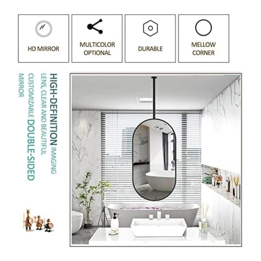 Erleben Sie Eleganz und Praktikabilität mit unserem Ovalen Rasierspiegel - Schwarzer Metallrahmen Hängend oder an der Wand im Badezimmer Schlafzimmer oder Waschraum. Perfekt für Make-up und Kosmetik verleihen Sie Ihrem Raum einen Hauch von Luxus