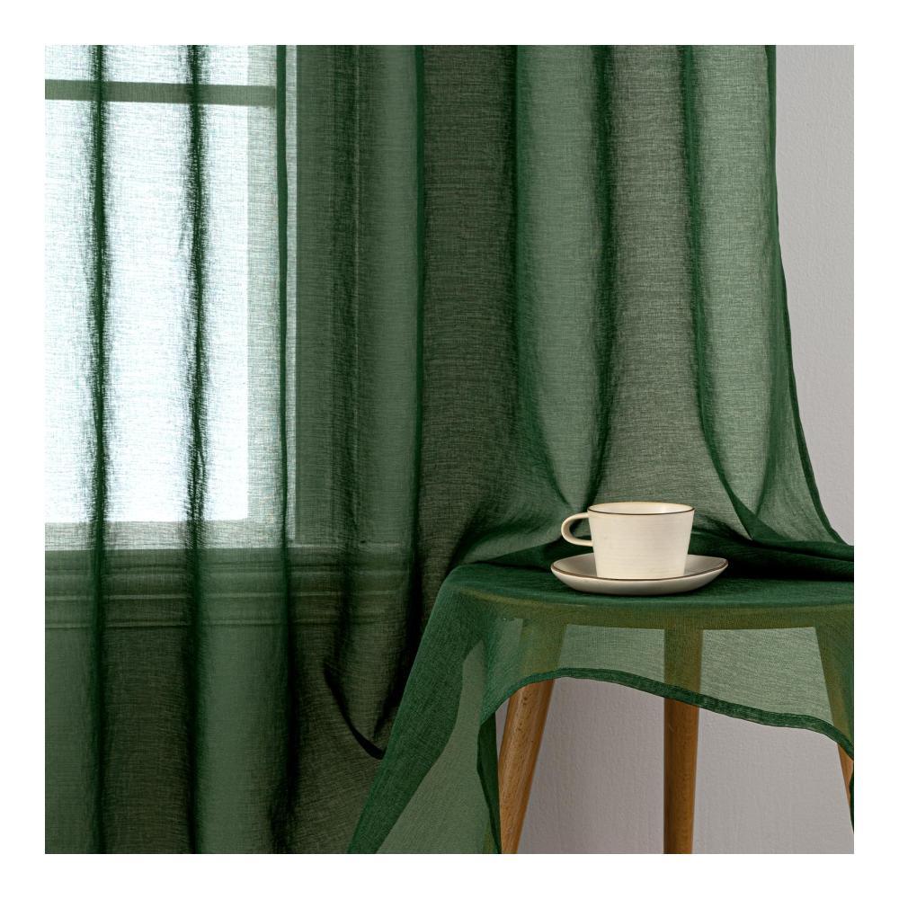 2er Set Gardinenschals Dunkelgrün 140x145 cm | Sheer Voile Vorhänge für Wohnzimmer und Schlafzimmer | Transparente Gardinen mit Kräuselband und Ösen | Stilvolle Fensterdekoration