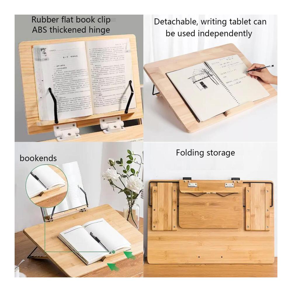 Kochbuchhalter aus Holz | Doppelschichtiger Bücherständer mit Seitenklammern | Höhenverstellbar und abnehmbar | Ideal für Kochbücher und Laptops | Stilvoll und funktional