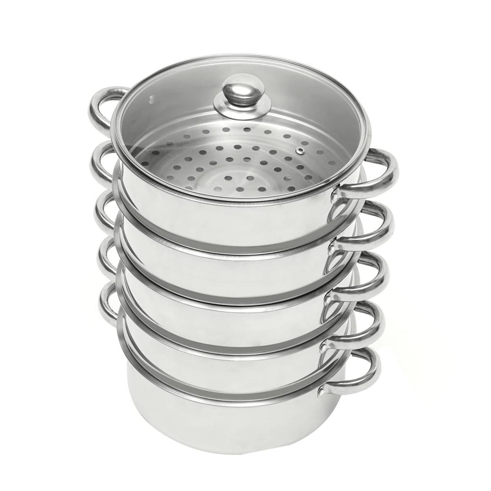 Erleben Sie kulinarische Meisterwerke 5-lagiger Edelstahl Dampfgarer mit Glasdeckel 26cm Durchmesser Biodampfkocher für gesunde Mahlzeiten Mantovarka Dampfkochtopf für Induktion und Küche