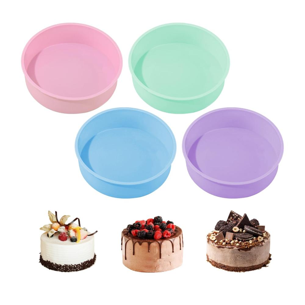 Entdecken Sie die Vielseitigkeit mit unseren Motivbackformen 4er Set 20cm Runde Silikonbackformen für Schichtkuchen Käsekuchen Regenbogenkuchen und Chiffonkuchen - Antihaft und einfach zu reinigen
