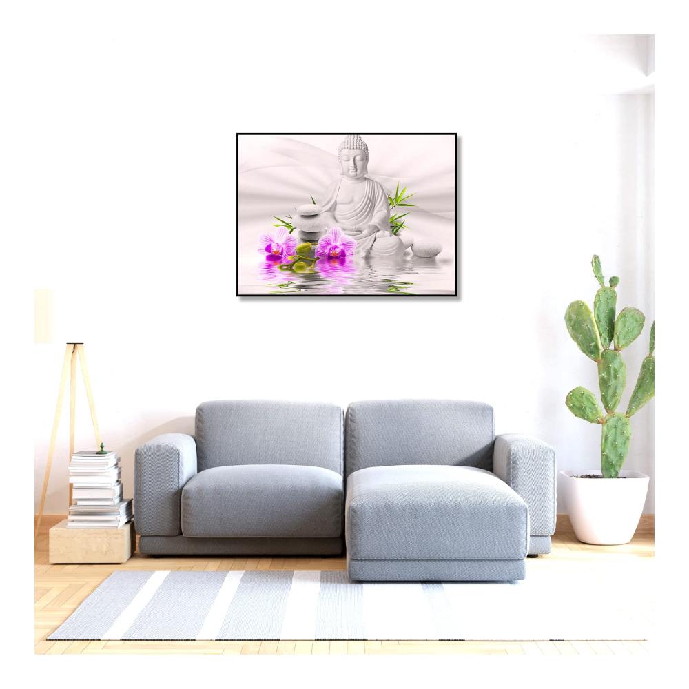 Diamant Malerei Buddha Orchideen Set | Vorbedrucktes Kreuzstich Kit für Erwachsene | 40x30cm Buddha Bild zum Sticken mit Diamanten | Malen nach Zahlen für Anfänger | DIY Diamond Painting