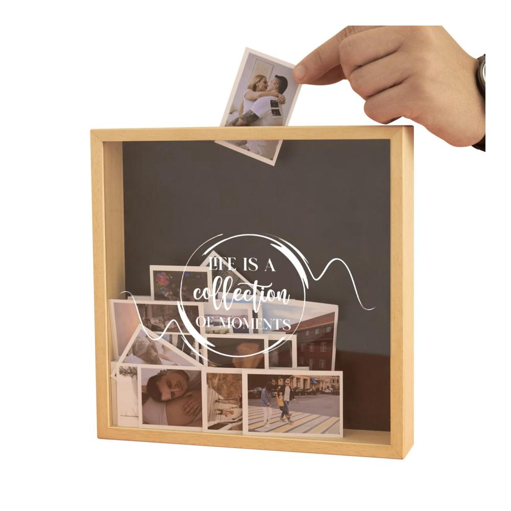 FLXSO Objektrahmen Abenteuer-Archivbox aus Holz | Foto-Sammelbox mit Schlitz | Tragbare Reise-Erinnerungsbox | Erinnerungsvitrine für Hochzeit Jahrestag & Valentinstag