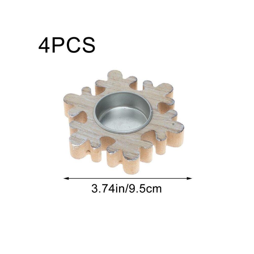 Eleganter Teelichthalter-Set 4 Stk. Weihnachts-Teelichtkerzenhalter aus Holz mit Weihnachtsbaum Schneeflocke und Stern Motiven. Perfekt für Wohnzimmer Esszimmer Hochzeitsfeier & Desktop-Dekor. Ideal für die festliche Stimmung