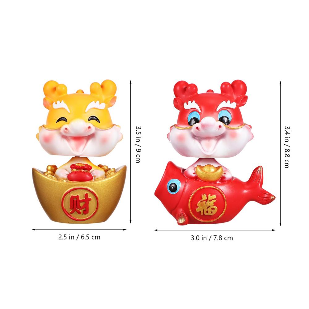 Chinesische Drachenfiguren - Glücksbringer aus Kunstharz für 2024! Feng Shui Tier-Wackelköpfe perfekte Auto-Dekoration für Reichtum und Glück im neuen Jahr