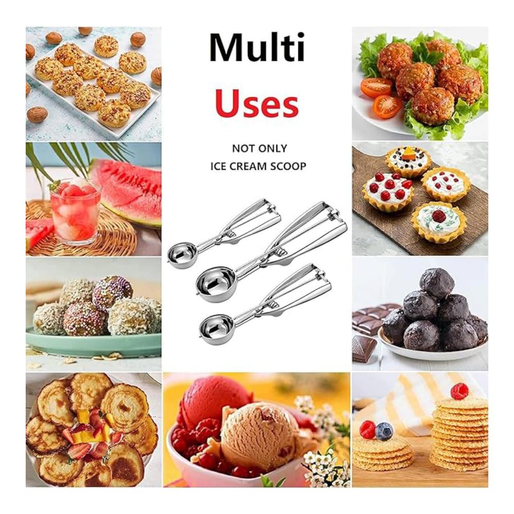 Entdecken Sie das Ultimative Eisportionierer Set aus Edelstahl – 3-teiliges Set für perfekte Kreationen mit Eis Obst Püree & Keksen! Ideal für Cupcakes Muffins & Fleischbällchen jeder Größe