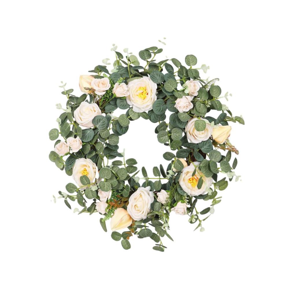 Entdecken Sie die Eleganz 3 Blumendekorationen & Layouts - Wandbehang mit stilvollem Eukalyptus Blumenring für Einkaufszentren und Hotels. Einzigartig zum Aufhängen in Weiß. Perfekte Kränze für anspruchsvolles Ambiente