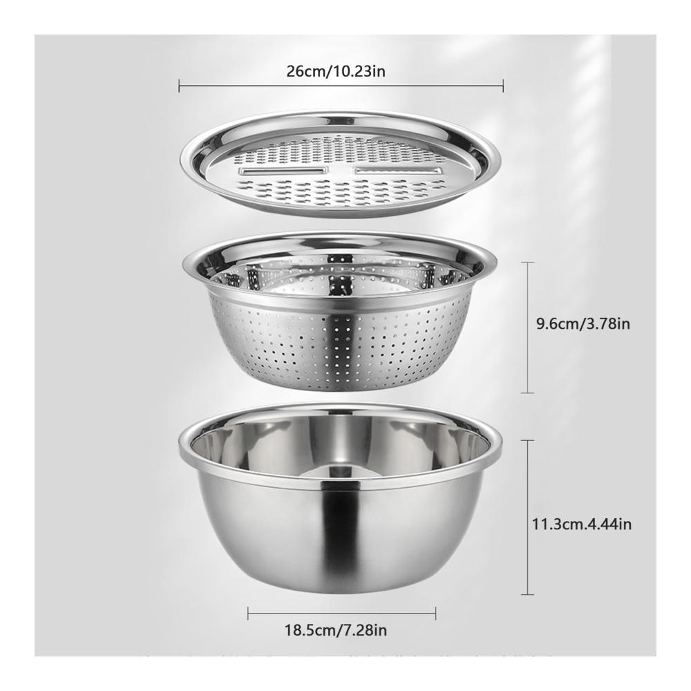 7-teiliges Rührschüssel Set aus Deutschland Multifunktionale Edelstahlbecken mit 3-in-1 Reibe Sieb & Abflusskorb – Ideal für Küche & Backen