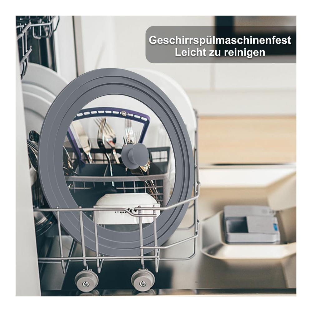 Hochwertiger Universaldeckel Ø 32/30/28 cm | Hitzebeständiger Glasdeckel für Töpfe und Pfannen | Mit abgestuftem Silikonrand | Grau | Deckel für Kochgeschirr