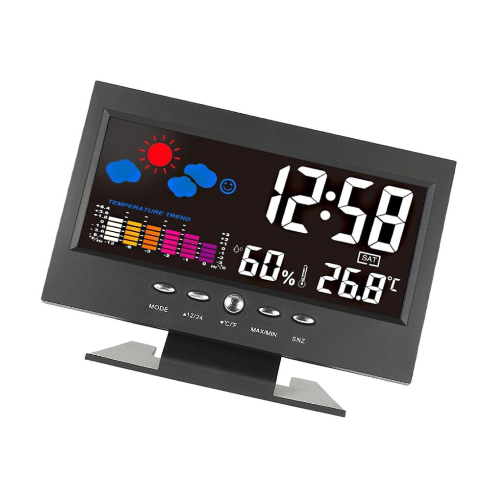 Entdecken Sie das Wetter mit Präzision Multifunktionale Wetterstation mit Farb-LCD Uhr Thermometer und Hygrometer - Immer informiert bleiben über Temperatur und Feuchtigkeit
