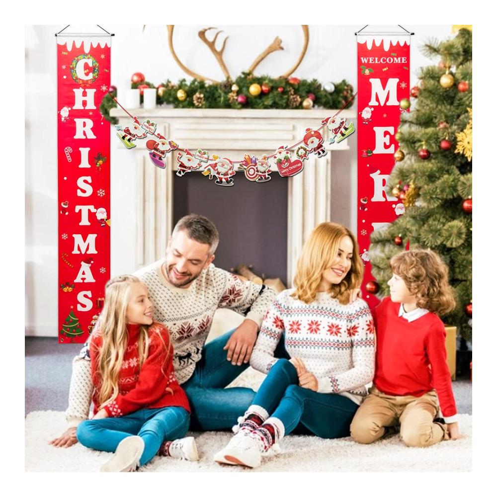 Fröhliche Weihnachten Banner - Festlicher Neujahrsgruß 31 x 180CM aus strapazierfähigem Polyester - Weihnachtsmann & Co. - Ideale Veranda Dekoration - Weihnachtliches Hängeschild für besondere Feststimmung