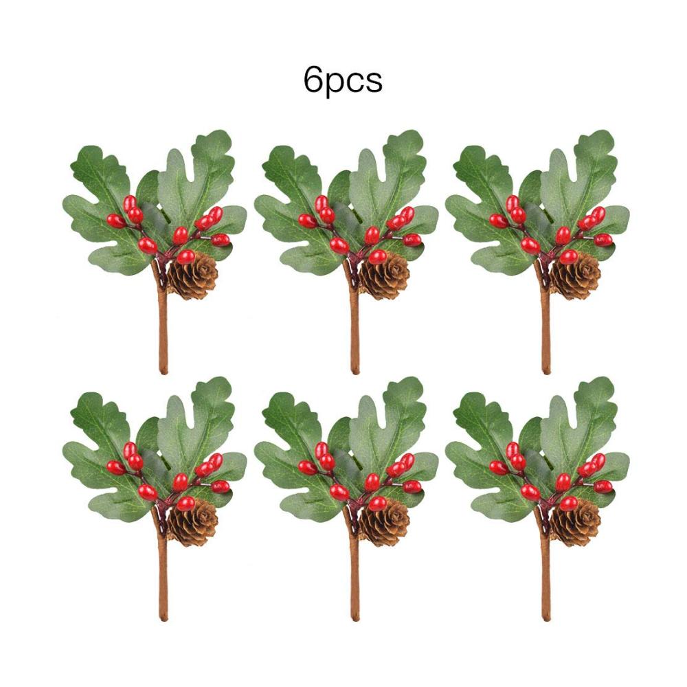 6er Set Künstliche Stechpalmenbeeren - Dekorative Beerenpicks für Weihnachten DIY Deko für Baum Kranz & Geschenke - Hochwertige Kunstblumen & -pflanzen für Hochzeiten & Bastelprojekte (Rot