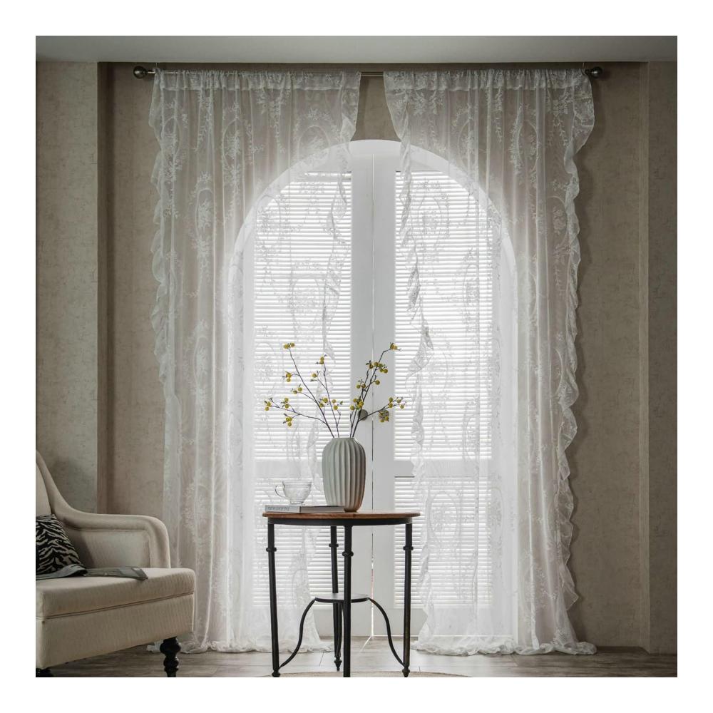 2er Set Weiße Schiebevorhänge | Semi-Sheer Polyester Gardinen mit Haken | Elegant Spitze Voile | 90x150cm | Ideal für Wohnzimmer | Kräuselband