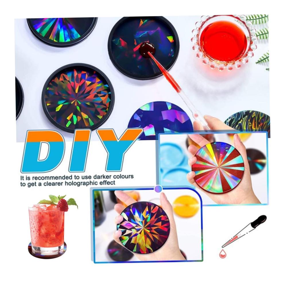 4 Stück Silikonformen für Harz | Holografische Untersetzer-Formen | Modellieren & Gießen | DIY Epoxidharz-Formen | 4 Stile | Runde Gießformen für Getränke-Untersetzer | Harz-Formen | Kreative Heimwerkerproj