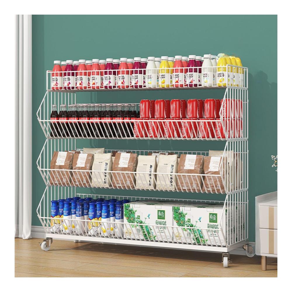 Optimale Küchenorganisation Stapelbares Supermarkt Snack-Regal mit 2/3/4/5 Drahtkörben & Rollen. Praktischer Organizer für Chips Obst Gemüse & Süßigkeiten. Perfekter Küchenzub