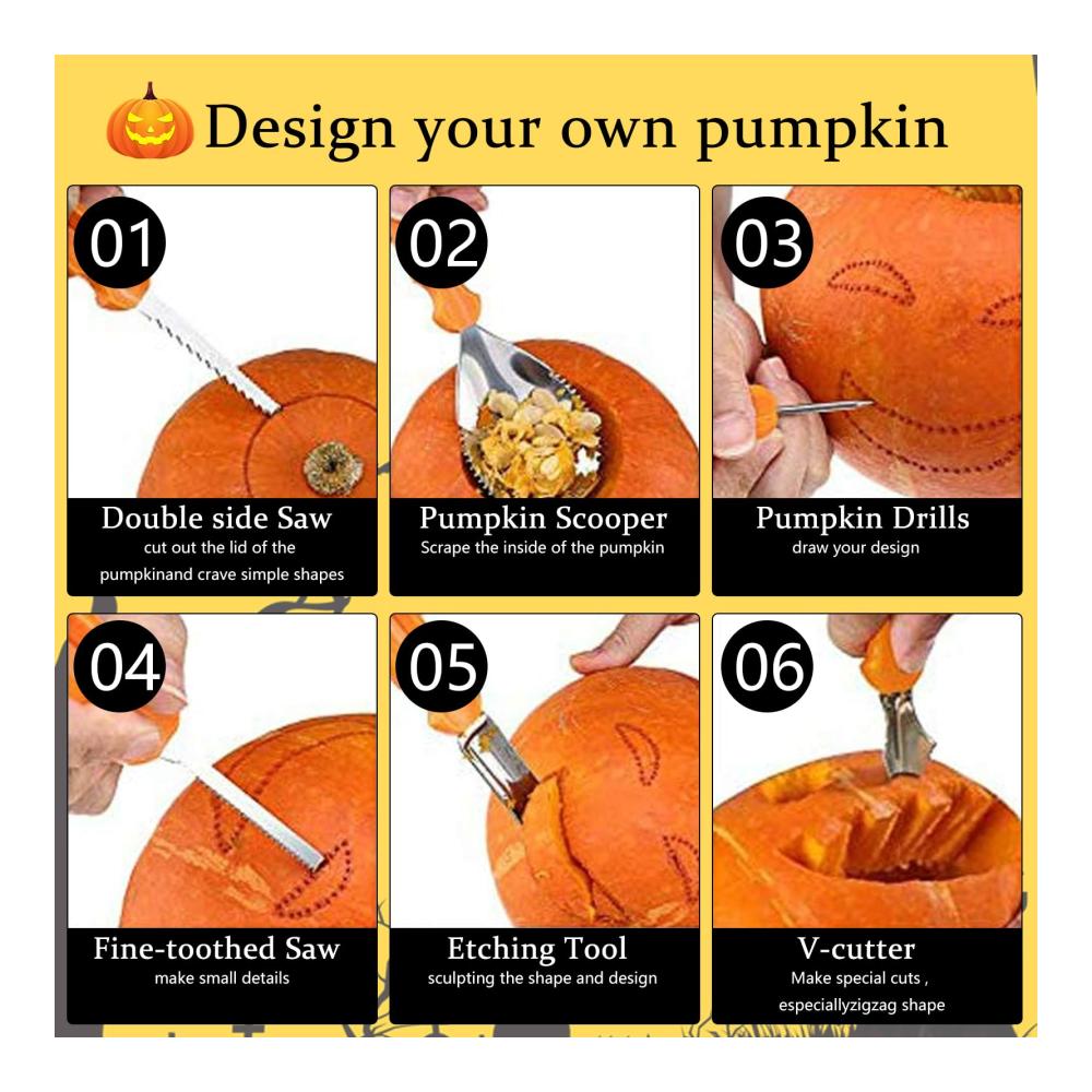 Professionelles Tranchiermesser-Set 7-teiliges Edelstahl-Kürbis-Schnitzwerkzeug für Halloween. Inklusive Tragetasche. Ideal für Erwachsene und Kinder. Ein perfektes Geschenk