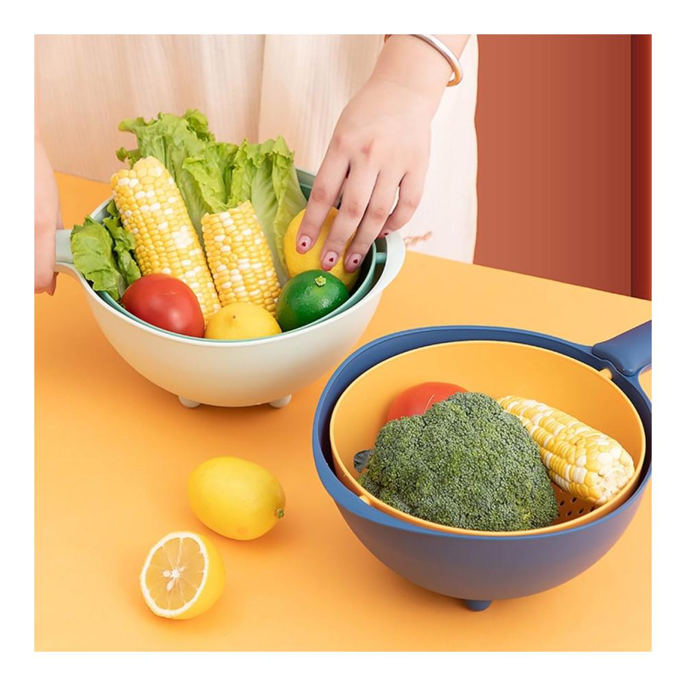 Premium 2-in-1 Küchensieb & Wäschekorb Set – Drehbarer Griff 2L Kapazität – Ideal für Obst Gemüse Nudeln – Abnehmbar & Doppellagig – Hochwertiges Sieb für Küche & Wäsche