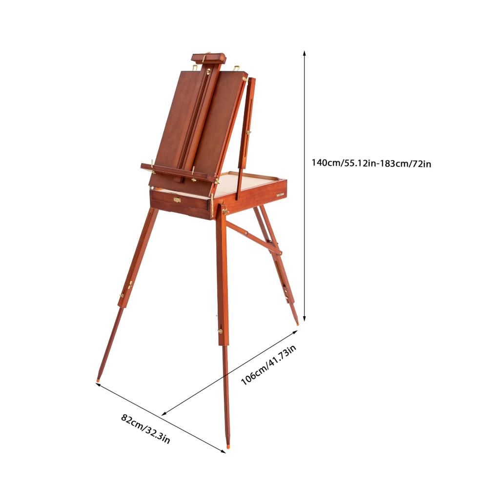Premium Nussbraune Staffelei Verstellbare Holzstativ Staffelei für Malen Skizzieren & Präsentation - Französische Easel Staffelei mit Schublade & Palette - Robustes Design für Künstler