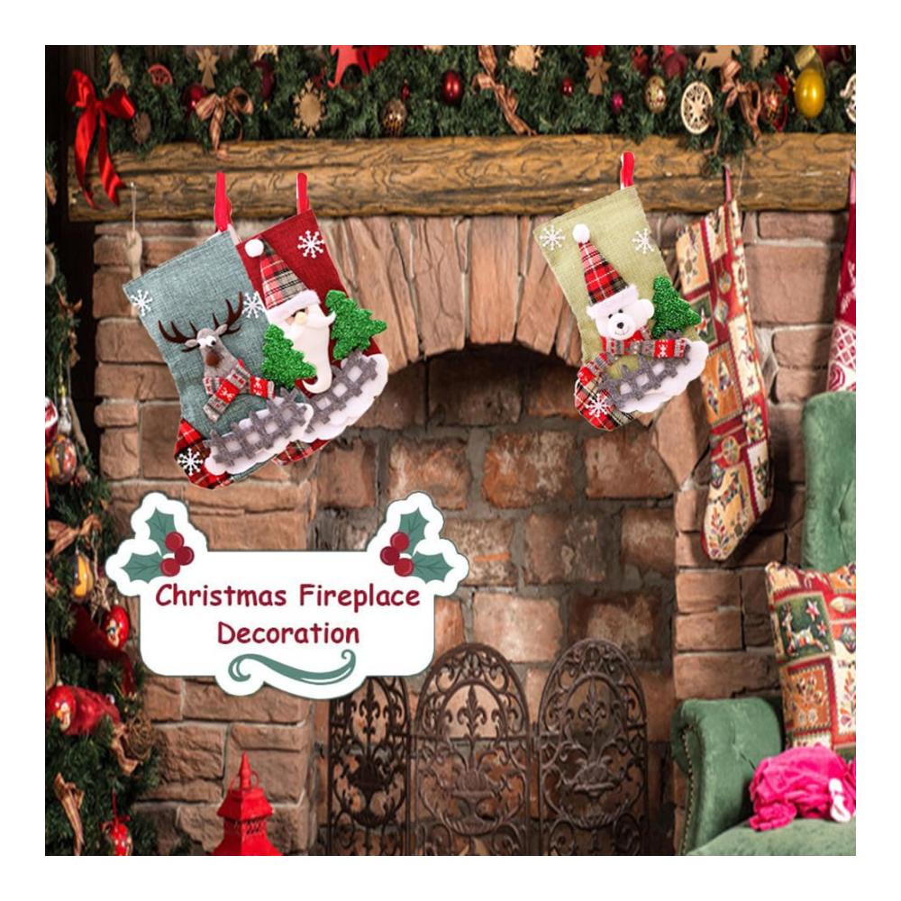 Nikolausstiefel 3er Set zum Befüllen - Weihnachtsstrumpf mit Rentier Bär und Weihnachtsmann - Süßigkeitenbeutel zum Aufhängen - Große Nikolaus Socken (23 * 15