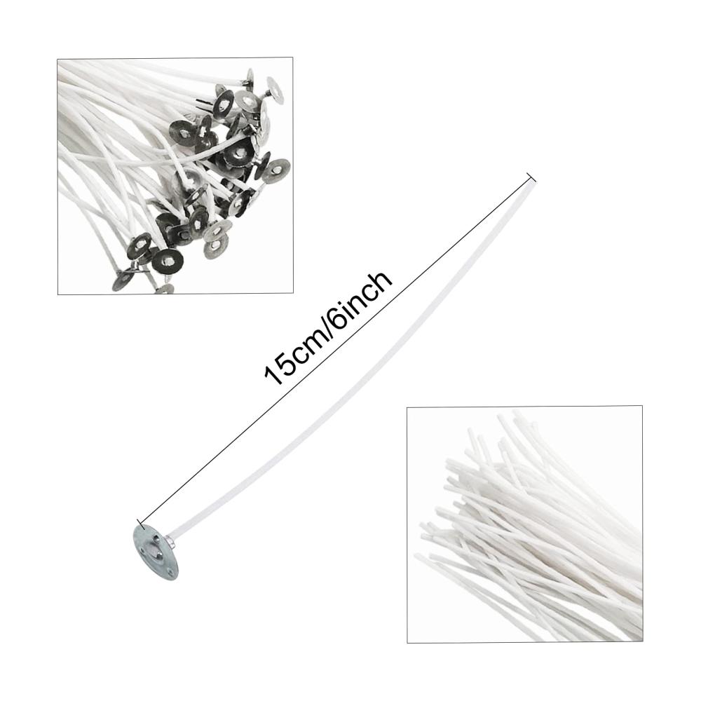 200 Stück Vorgewachste Kerzendochte + Doppelseitige Kerzenherstellungspunkte | 15cm Dochte für DIY-Kerzen | Premium Qualität