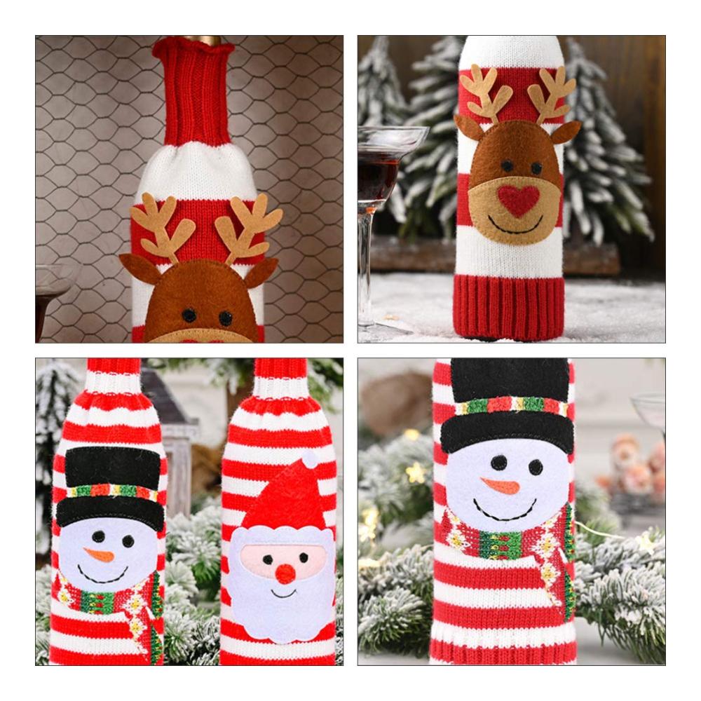 2er Pack Weihnachts Weinflaschen Pullover – Niedliche Strickärmel für Flaschenkörbe & -träger – Schneemann und Rentier Flaschenkleider – Perfekte Weihnachtsdeko