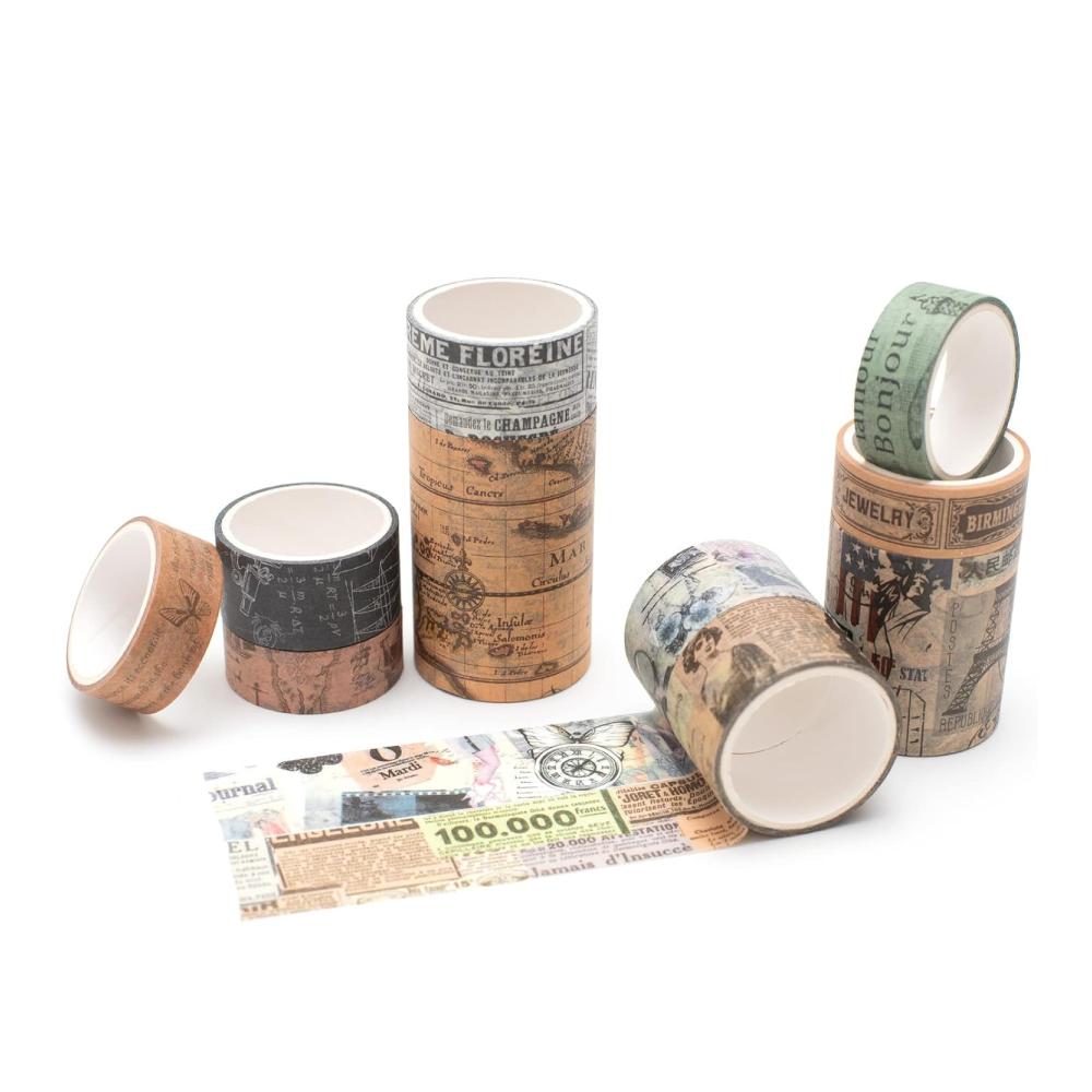 Antike Kartenmuster Washi Tape Set - 10 Rollen breites dekoratives Masking Tape für Kunst DIY Tagebuch Scrapbooking & mehr - Retro Klebebänder für kreative Projekte & Verpackung