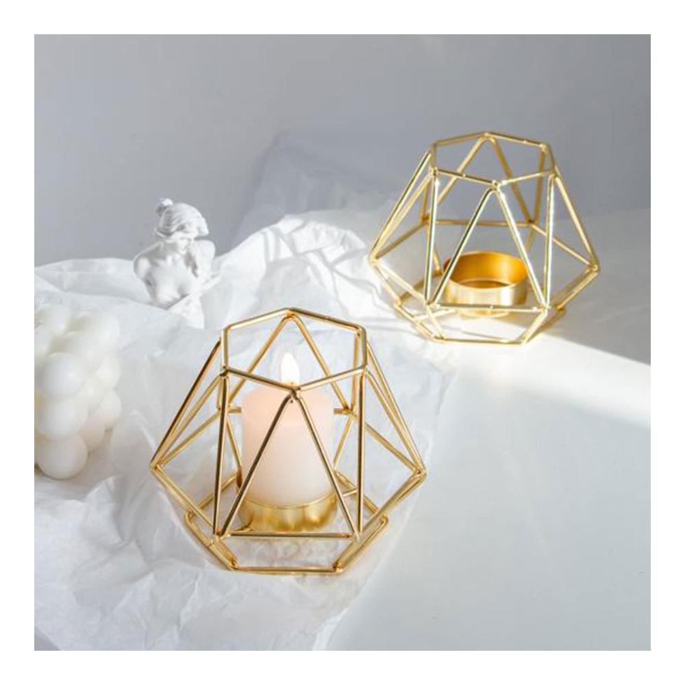 Goldene 3D Teelichthalter aus Metall – 2er Set Kerzenhalter für Wohnzimmer Schlafzimmer & Küche – Moderne Geometrische Deko – Teelichthalter hohl & elegant – Perfekte Atmosphäre schaffen