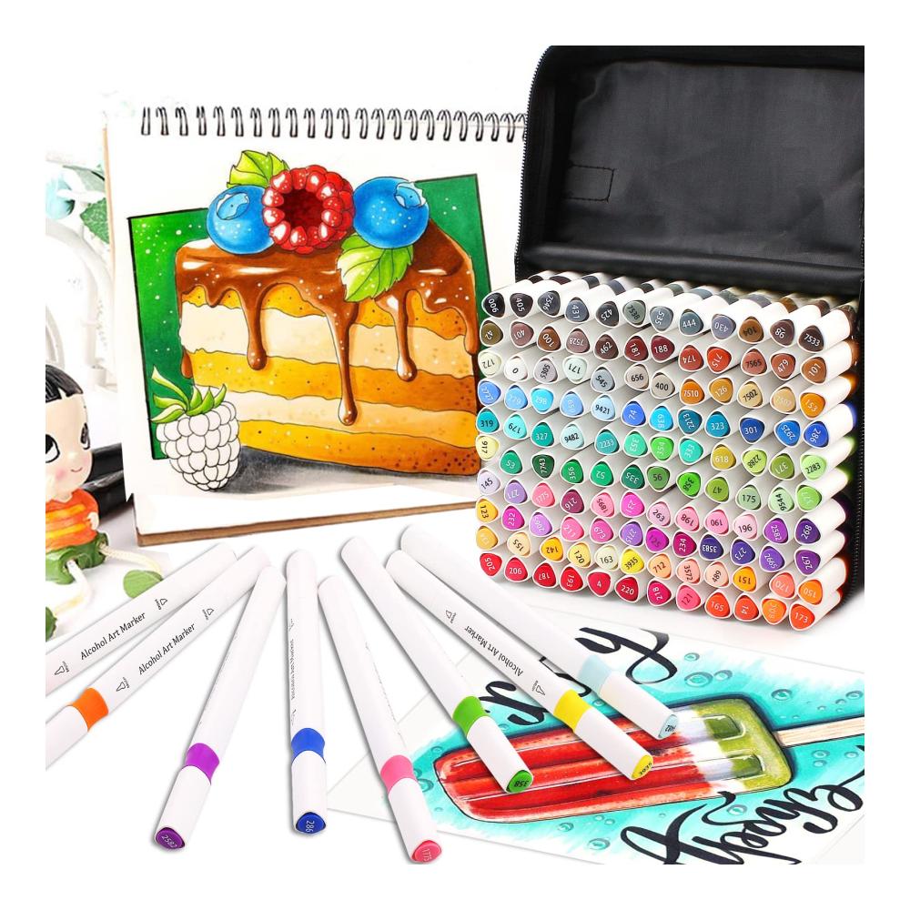 Entdecke die kreative Welt Efimeso 120er Marker & Filzstifte Set - Alkohol Marker Brush Pen - Perfekt für Kinder & Erwachsene - Twin Marker zum Malen & Ausmalen