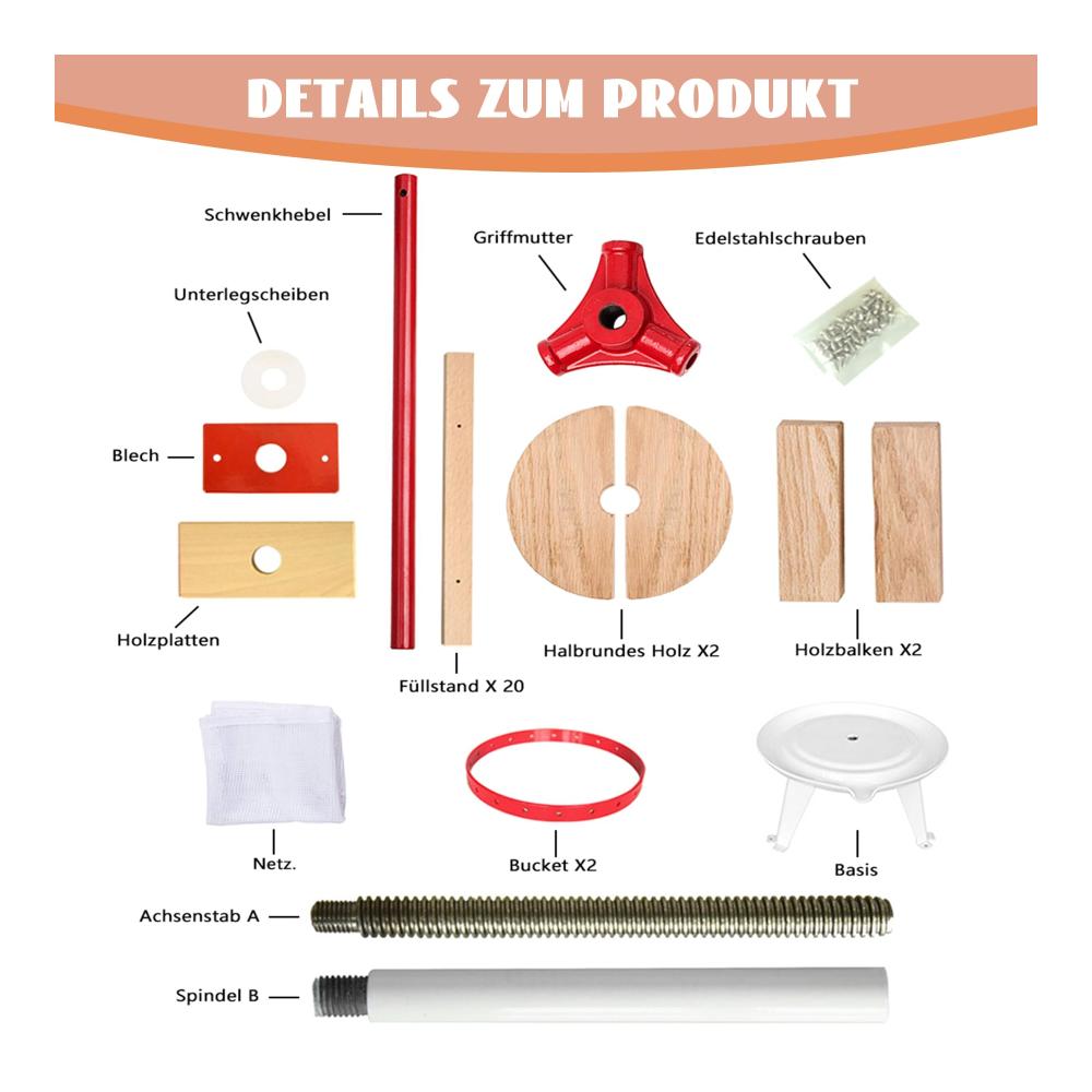 Entdecken Sie die Kraft des Pressens 6L Manuelle Obstpresse für frische Säfte und Weinherstellung - Mobile Obstmühle mit Handkurbel und Pressnetz - Perfektes Weinpressen Set für Apfelsaft Beeren und