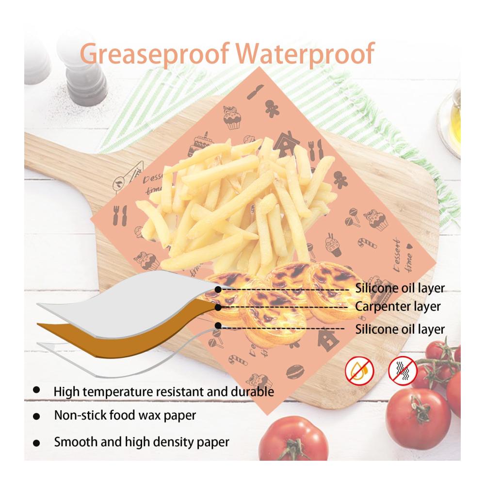 Backpapier 100 BläTt Backpapier - Sandwichpapier mit Zeitungsoptik - Wachspapier für Burger und Sandwiches - Einweg Backpapier in Mini-Zuschnitten - Wasserdicht und öldicht - Praktisches Küchenzubehör
