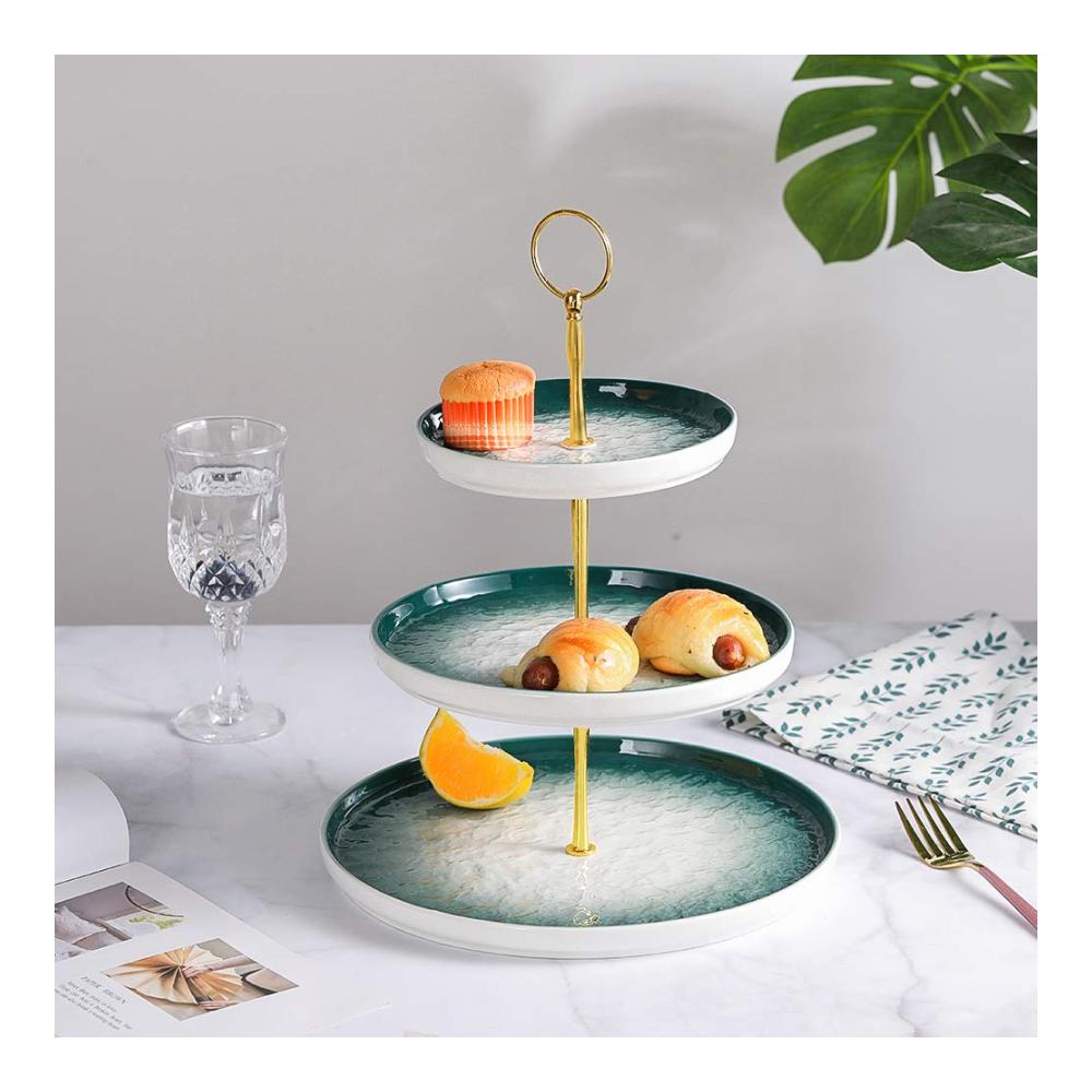 Edler Tortenständer aus Porzellan - 3-stöckiger Servierständer für Kuchen Desserts & mehr - Perfekt für Geburtstage & Partys