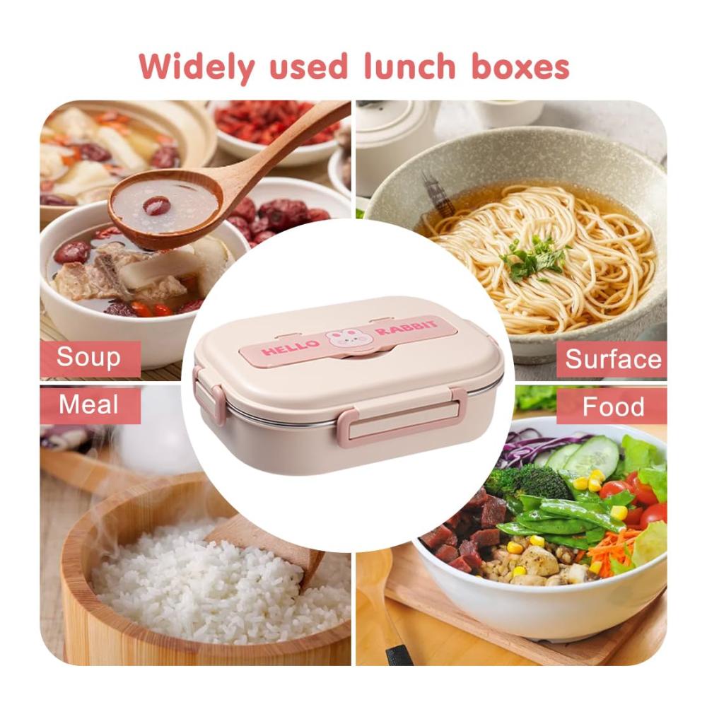 Premium Edelstahl Lunchbox mit auslaufsicherem Verschluss und Besteck | Thermo-Bento für Mikrowelle | Leicht zu reinigen | 2/4/5 Gitter für Schule und Arbeit