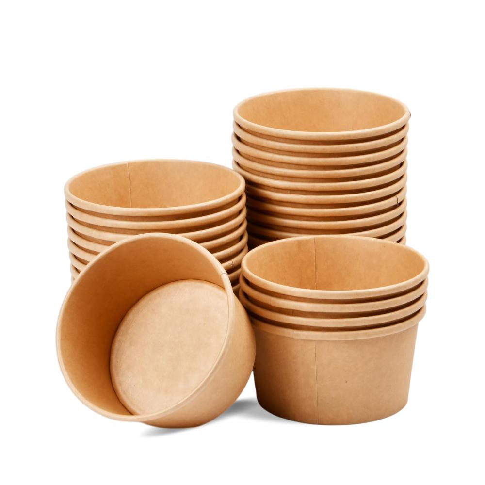 100 Einweg-Teller aus umweltfreundlichem Kraftpapier | Bio-Pappbecher für Suppe Salat Desserts | Kompostierbare Papier-Snacktassen | 430ml