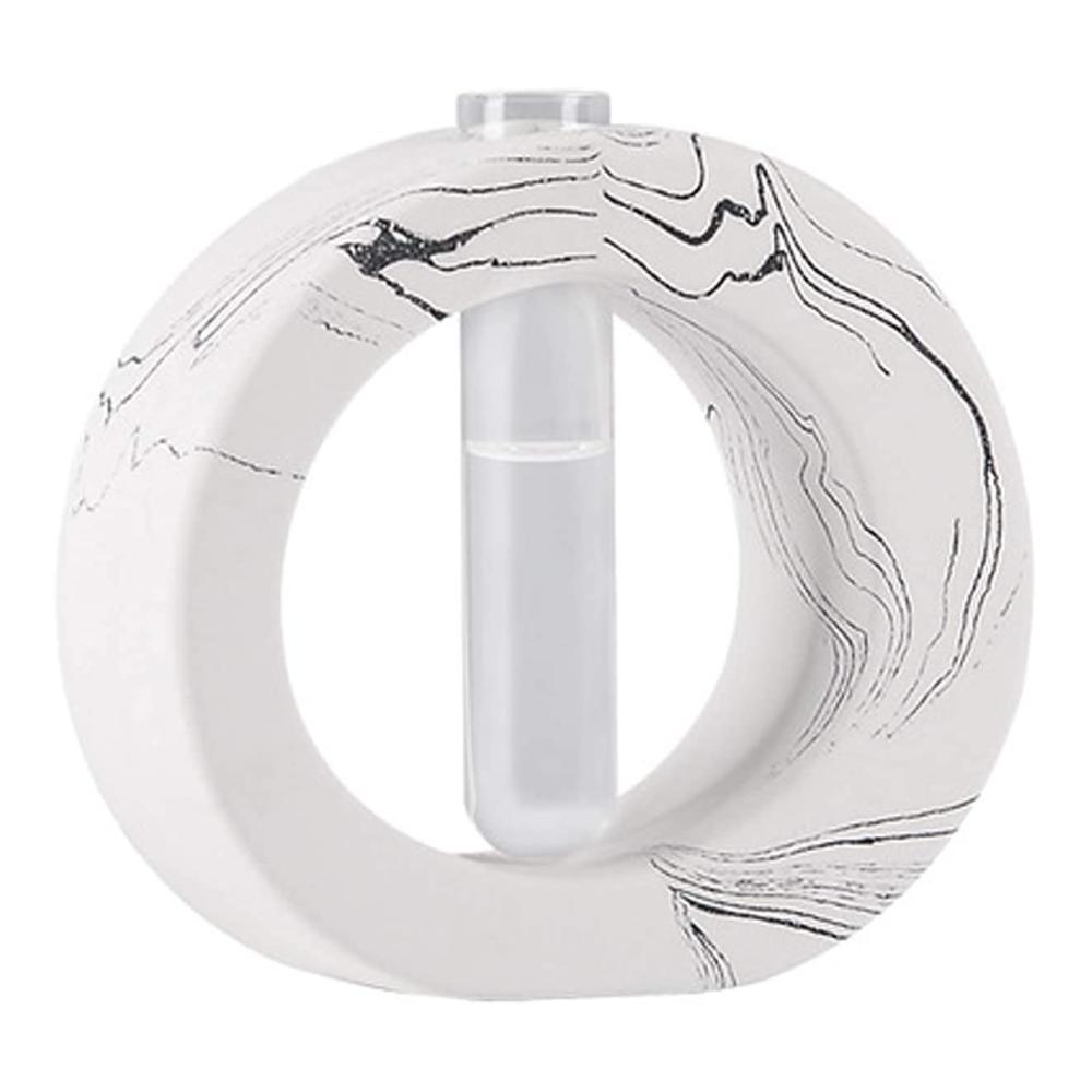 Dekorative Runde Marmorierte Vase für Zuhause | Elegante Glasvase für Blumenarrangements | Modernes Zementdesign | Ideal für Hydroponik und als Ornament | Einzelv