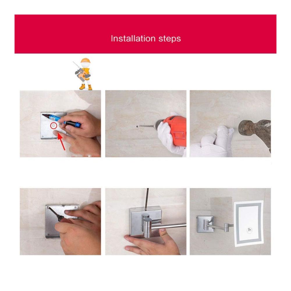 Erleben Sie Perfektion 3X LED-Wand-Kosmetikspiegel aus Edelstahl mit Touchscreen 360-Grad-Schwenkrotation 8 Zoll quadratisch für Badezimmer. Ihr Beauty-Must-Have! (Farbe Nickel Größe USB