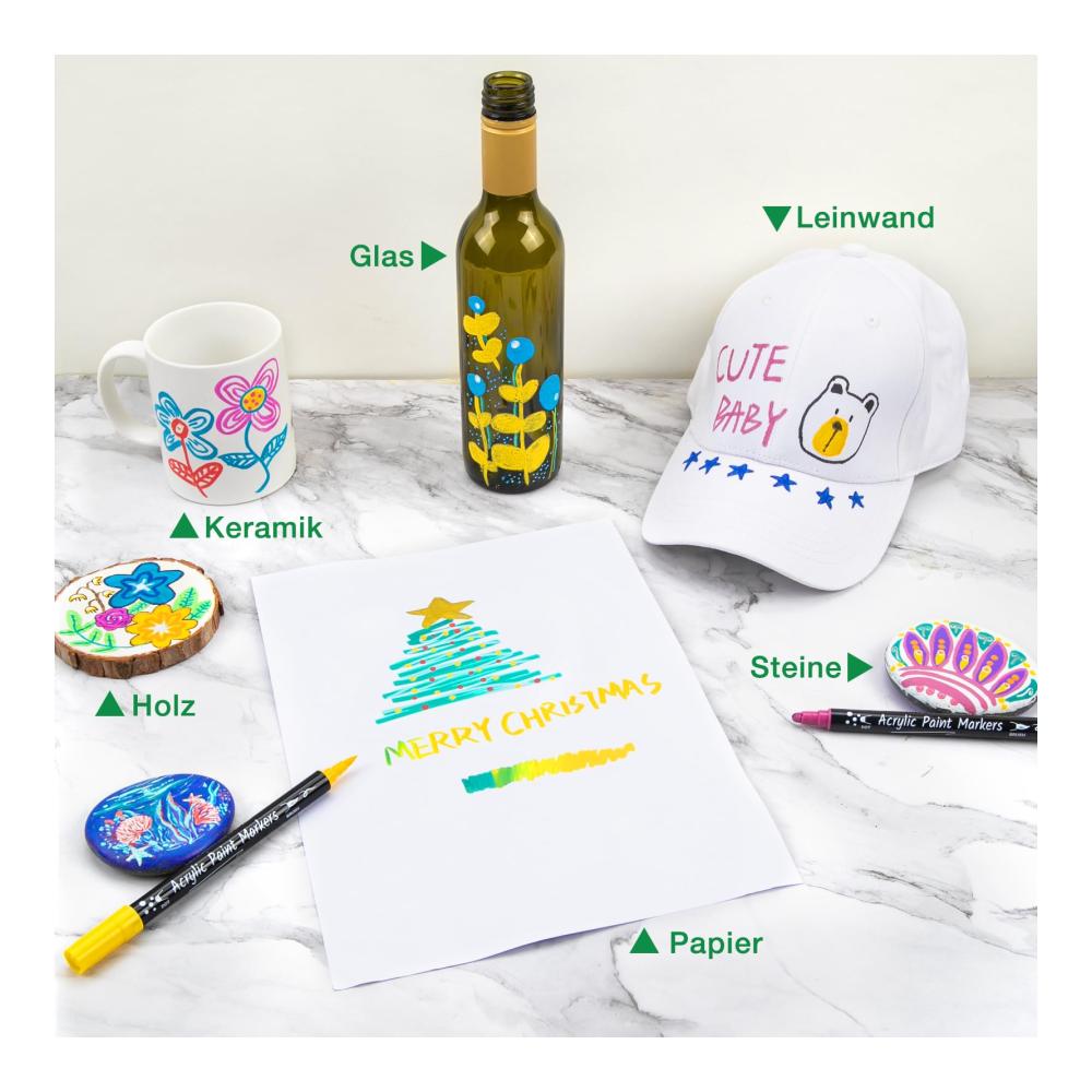 Premium Acrylstifte Set - 24 wasserfeste Marker & Filzstifte für Steine Holz Papier & mehr! Dual Tip für präzises Malen. Ideal für Kunstprojekte DIY und Kinder. Schnelltrocknend & langlebig