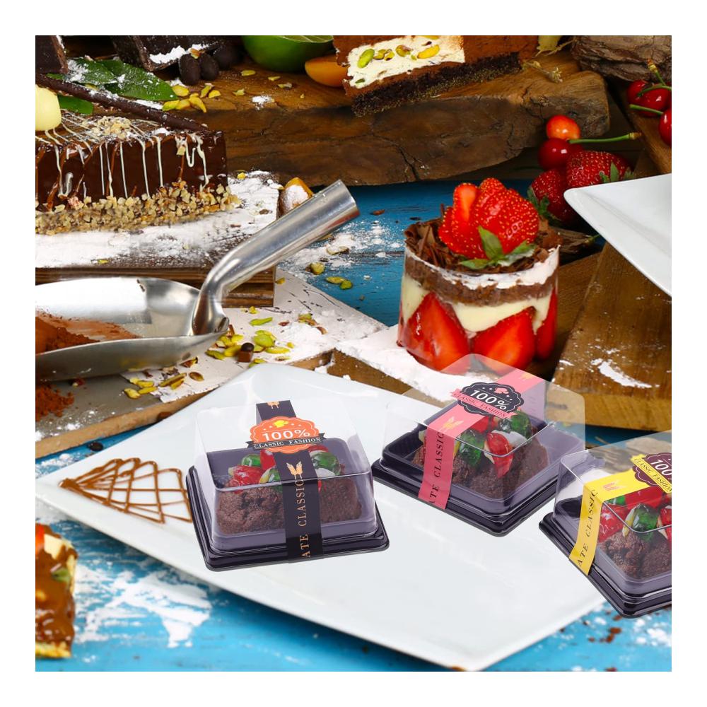 Kuchenbehälter Transparente Mini-Cupcake-Boxen aus Kunststoff (8.9 cm) für Muffins Kekse und Mondkuchen - Inklusive 50 schwarzer Bonusst