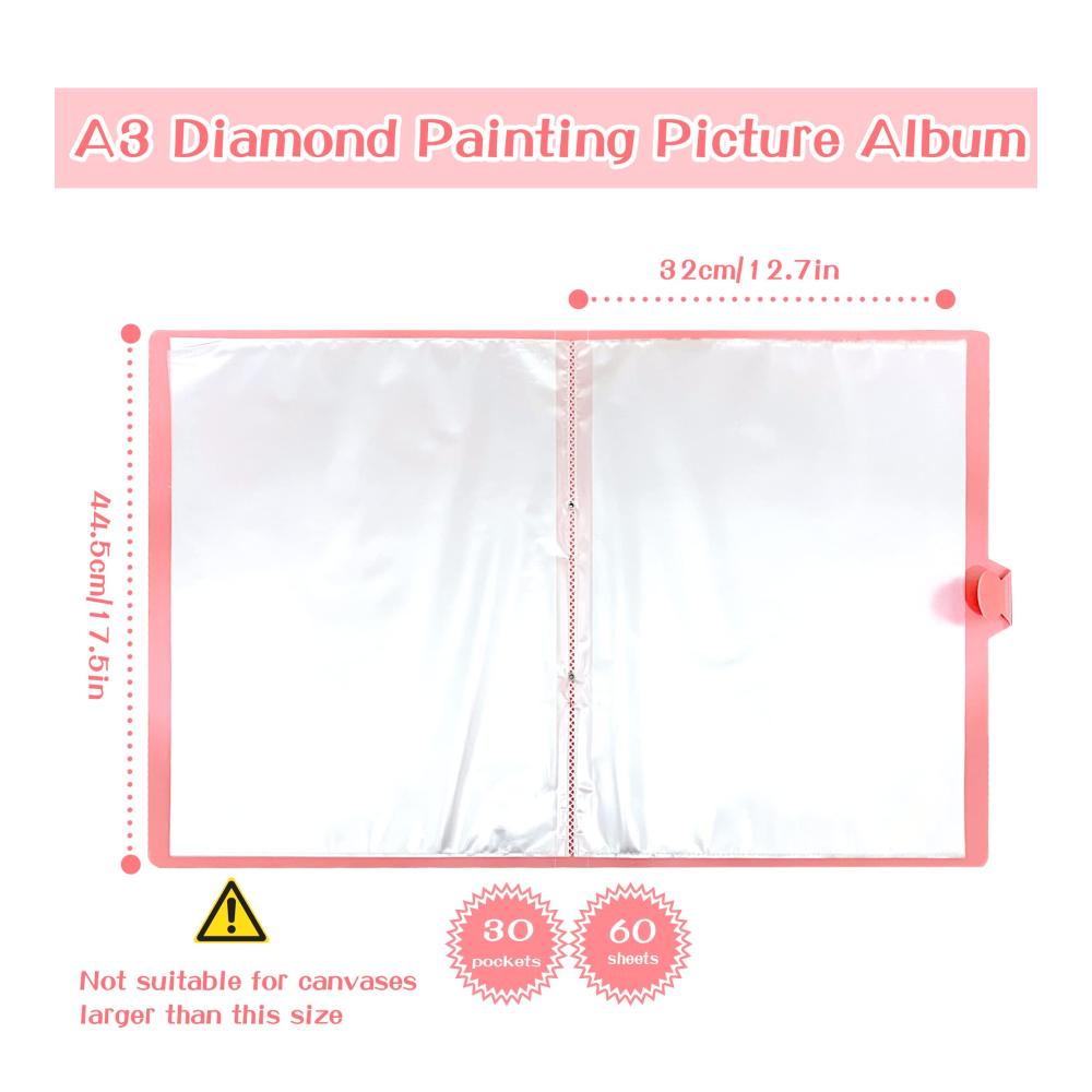Leuchtkästen Album Praktische A3 Aufbewahrungsmöglichkeit für Diamond Painting Bilder – Diamant Malerei Album mit 30 Klarsichthüllen für 60 Blatt Bilder – Ideale diamond painting aufbewahrungsmappe (A